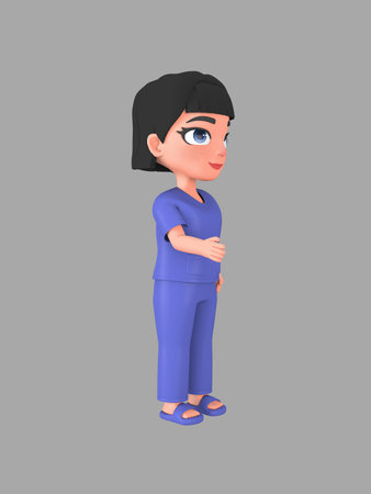 Short-haired female character in nursing assistant uniform ,3d renderingの写真素材