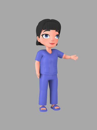 Short-haired female character in nursing assistant uniform ,3d renderingの写真素材