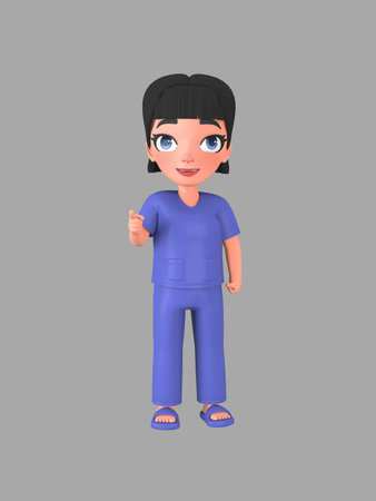 Short-haired female character in nursing assistant uniform ,3d renderingの写真素材