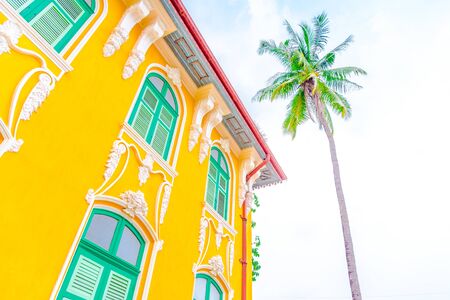 The Yellow Building and closed Green windows.のeditorial素材