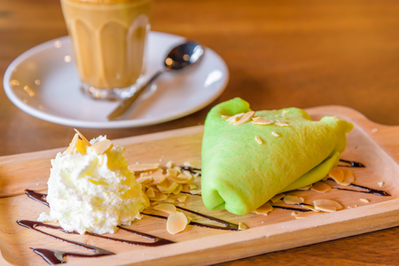 A cup of  hot coffee and cake.の写真素材