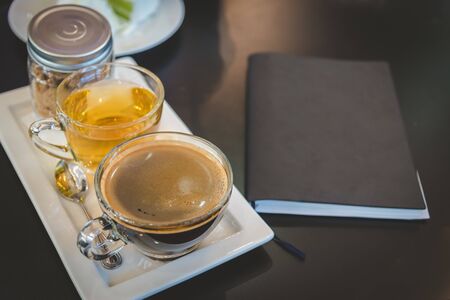 A cup of  hot coffee.の写真素材