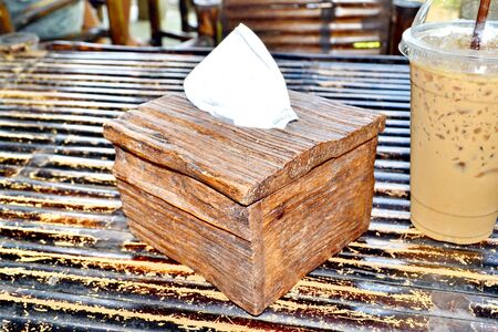 Tissue paper box made by old woodの写真素材
