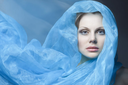 beautiful girl with blue cloth evolving
