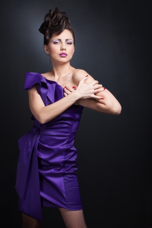 Beauty - sexy stunning brunette girl in romantic pose and stylish dressの写真素材
