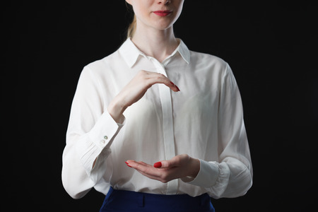 Business woman pointing at something on screen.の写真素材