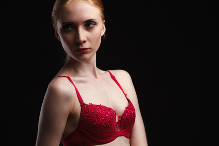 Sexy girl in underwear posing in studio.の写真素材