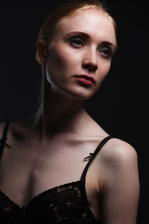 Sexy girl in underwear posing in studio.の写真素材