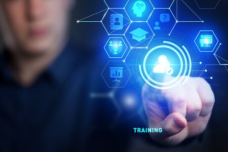 Business, Technology, Internet and network concept. Coaching mentoring education business training development E-learning concept.の写真素材