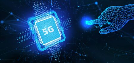 The concept of 5G network, high-speed mobile Internet, new generation networks. Business, modern technology, internet and networking concept.の写真素材