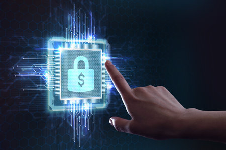Cyber security data protection business technology privacy concept. Young businessman  select the...
