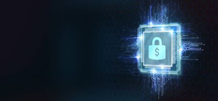 Cyber security data protection business technology privacy concept. Young businessman  select the icon security on the virtual display.の写真素材