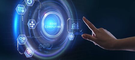 Edge computing modern IT technology on virtual screen. Business, technology, internet and networking concept.の写真素材