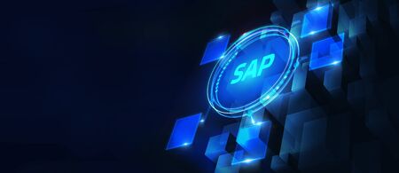 SAP System Software Automation concept on virtual screen data center. Business, modern technology, internet and networking conceptの写真素材