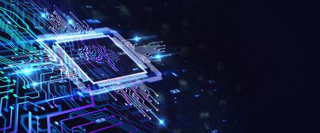 Artificial intelligence (AI), machine learning and modern computer technologies concepts. Business,...