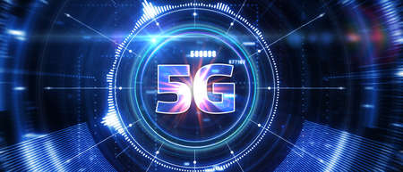 The concept of 5G network, high-speed mobile Internet, new generation networks. Business, modern technology, internet and networking concept. 3D illustration.の写真素材