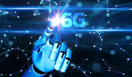 The concept of 6G network, high-speed mobile Internet, new generation networks. Business, modern technology, internet and networking concept. 3D illustration.の写真素材