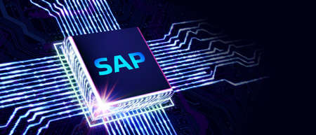 SAP System Software Automation concept on virtual screen data center. Business, modern technology, internet and networking concept.の写真素材