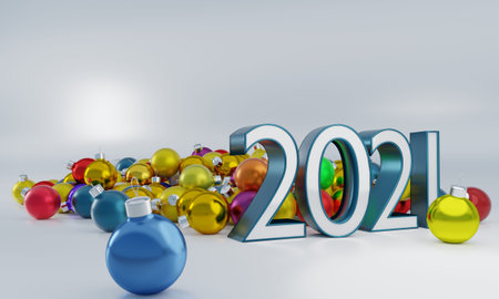 Christmas 2021. New Year magic background with holiday decoration christmas balls. New year's eve....