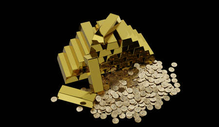 Gold bars in bank vault. Storage. 3d render, illustration. Financial conceptsの写真素材