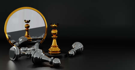 Gold queen chess defeats silver pawns. Strategy planning, leadership and teamwork. Checkmate and winning in game concept.の写真素材