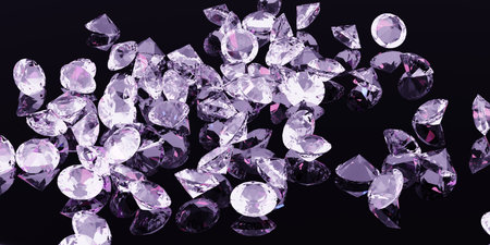 3d illustration. Diamonds on a black reflective background.