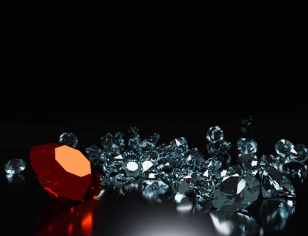 3d illustration. Diamonds on a black reflective background.の写真素材