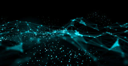 Abstract futuristic - technology with polygonal shapes on dark background. Design digital technology concept. 3d illustrationの写真素材