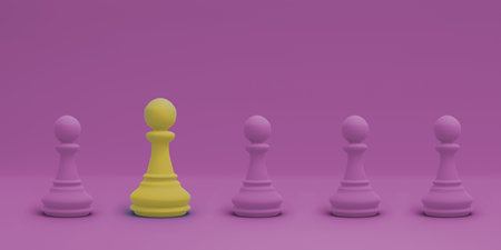 Chess Pieces.Row of Pawns on a colored background.3D illustration