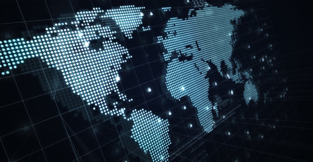 Map of the planet. World map. Global social network. Future. Blue futuristic background with planet Earth. 3d illustration.の写真素材