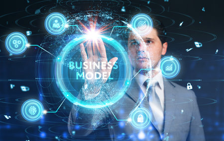 Business, Technology, Internet and network concept. Shows the inscription: BUSINESS MODEL.の写真素材
