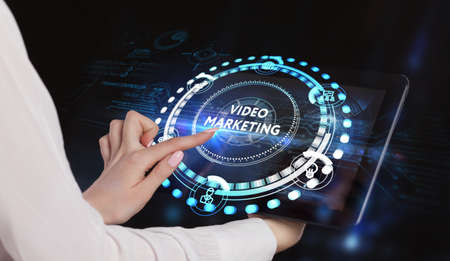Video marketing and advertising concept on screen. Business, Technology, Internet and network concept.の写真素材