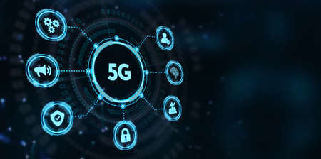 The concept of 5G network, high-speed mobile Internet, new generation networks. Business, modern technology, internet and networking conceptの写真素材
