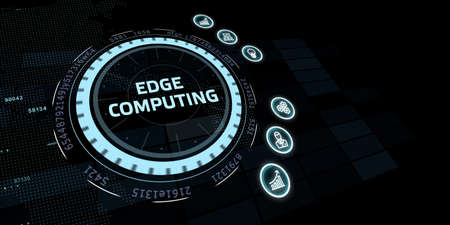 Edge computing modern IT technology on virtual screen. Business, technology, internet and networking concept.の写真素材
