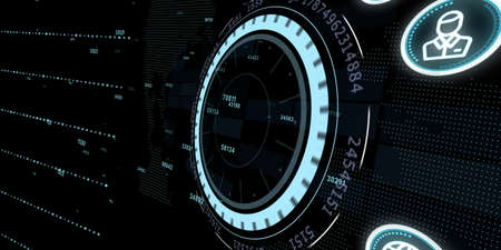 Business, technology, internet and virtual reality concept - button on virtual screen. 3D illustration.の写真素材