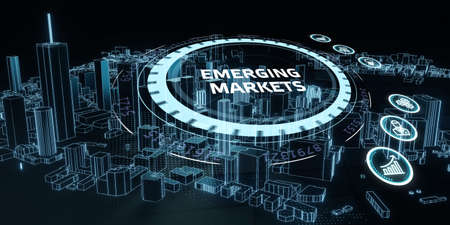 Business, Technology, Internet and network concept. virtual screen of the future and sees the inscription: Emerging marketsの写真素材