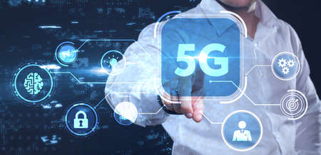 The concept of 5G network, high-speed mobile Internet, new generation networks. Business, modern technology, internet and networking conceptの写真素材