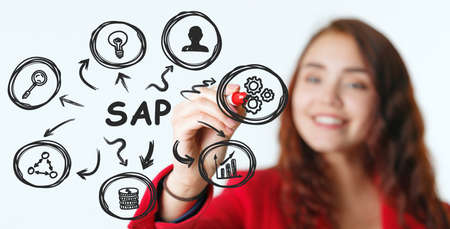 SAP System Software Automation concept on virtual screen data center. Business, modern technology, internet and networking conceptの写真素材