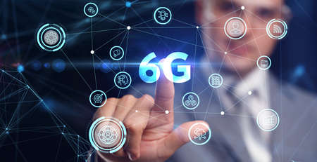 The concept of 6G network, high-speed mobile Internet, new generation networks. Business, modern technology, internet and networking conceptの写真素材
