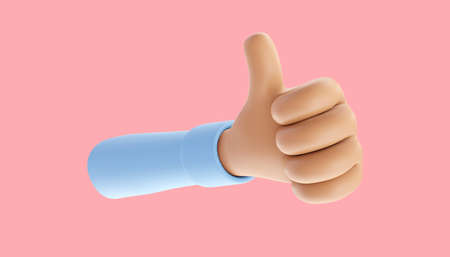 Creative thumbs up, like it, love on social media. Hand gestures. 3d illustrationの写真素材