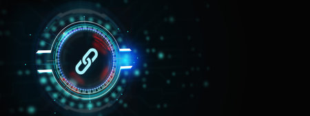 Chain Link icon on abstract blue background. Hyperlink chain symbol concept. 3d illustration