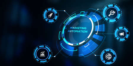 Planning marketing strategy. Marketing automation of business and industrial process. 3d illustrationの写真素材