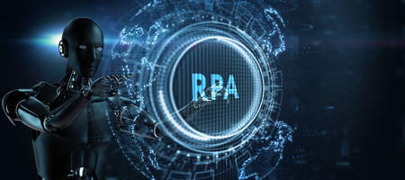RPA Robotic process automation innovation technology concept. Business, technology, internet and networking concept.3d renderの写真素材
