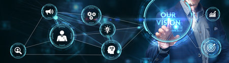 Business, Technology, Internet and network concept. Young businessman working on a virtual screen of...