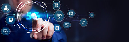The concept of 5G network, high-speed mobile Internet, new generation networks. Business, modern technology, internet and networking concept.の写真素材