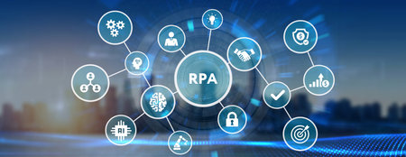 RPA Robotic process automation innovation technology concept. Business, technology, internet and networking concept. 3d illustrationの写真素材