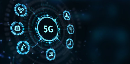 The concept of 5G network, high-speed mobile Internet, new generation networks. Business, modern technology, internet and networking concept. 3d illustrationの写真素材