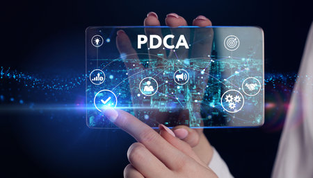 PDCA Plan Do Act Check Business technology concept. Technology, Internet and network concept. 3d illustrationの写真素材