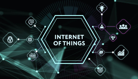 Internet of things - IOT concept. Businessman offer IOT products and solutions. 3d illustrationの写真素材