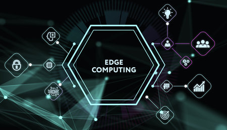 Edge computing modern IT technology on virtual screen. Business, technology, internet and networking concept. 3d illustrationの写真素材